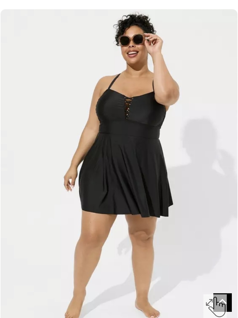 torrid Black Swimdress with Lace-Up Front Detail